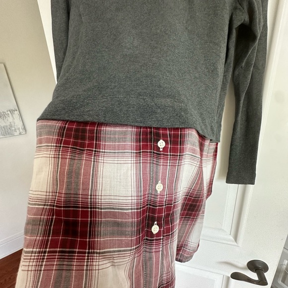 Gray Turtleneck Sweater with Plaid Hem - Picture 2 of 5